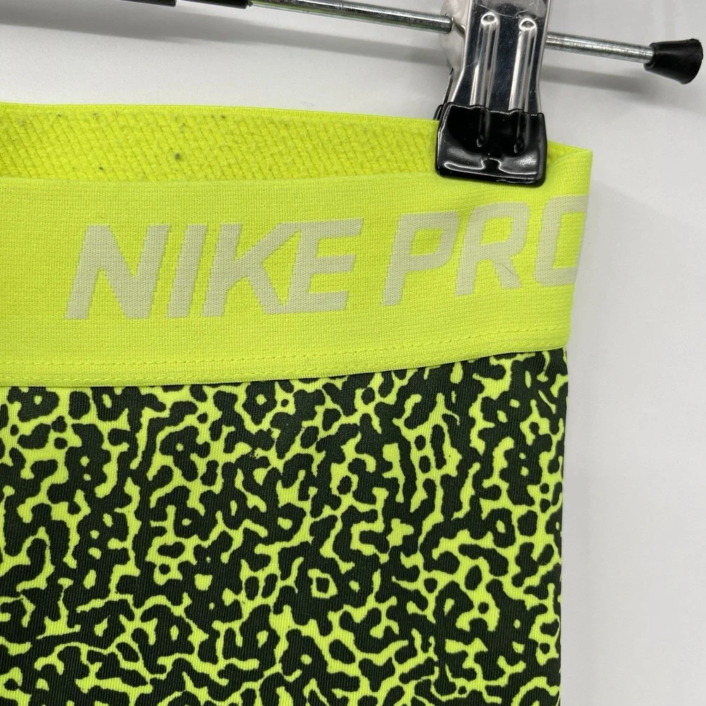 Nike M Pro Shorts Womens Neon Yellow Black‎ Leopard Print Dri-FIT Athletic 3 in